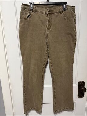 Diane Gilman Olive Green Straight-Leg Jeans